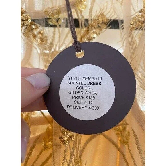 NWT Eva Franco Wheat Sequin Dress BEIGE - SIZE 0 - - Picture 3 of 5